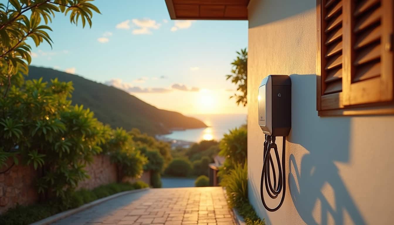 Installation d'une borne électrique murale à l'extérieur d'une maison à Bouillante