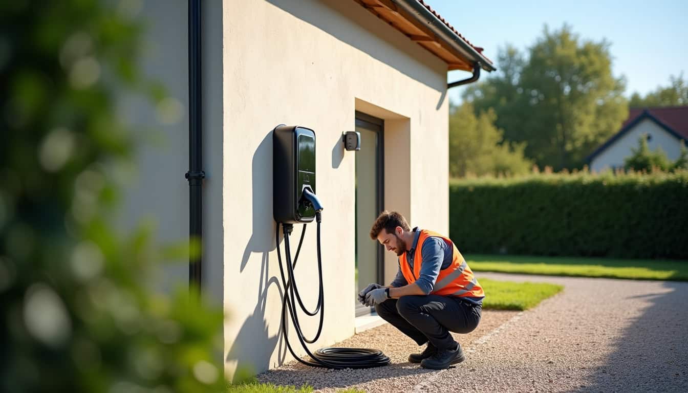 Installation d'une borne électrique murale à l'extérieur d'une maison à Homblières