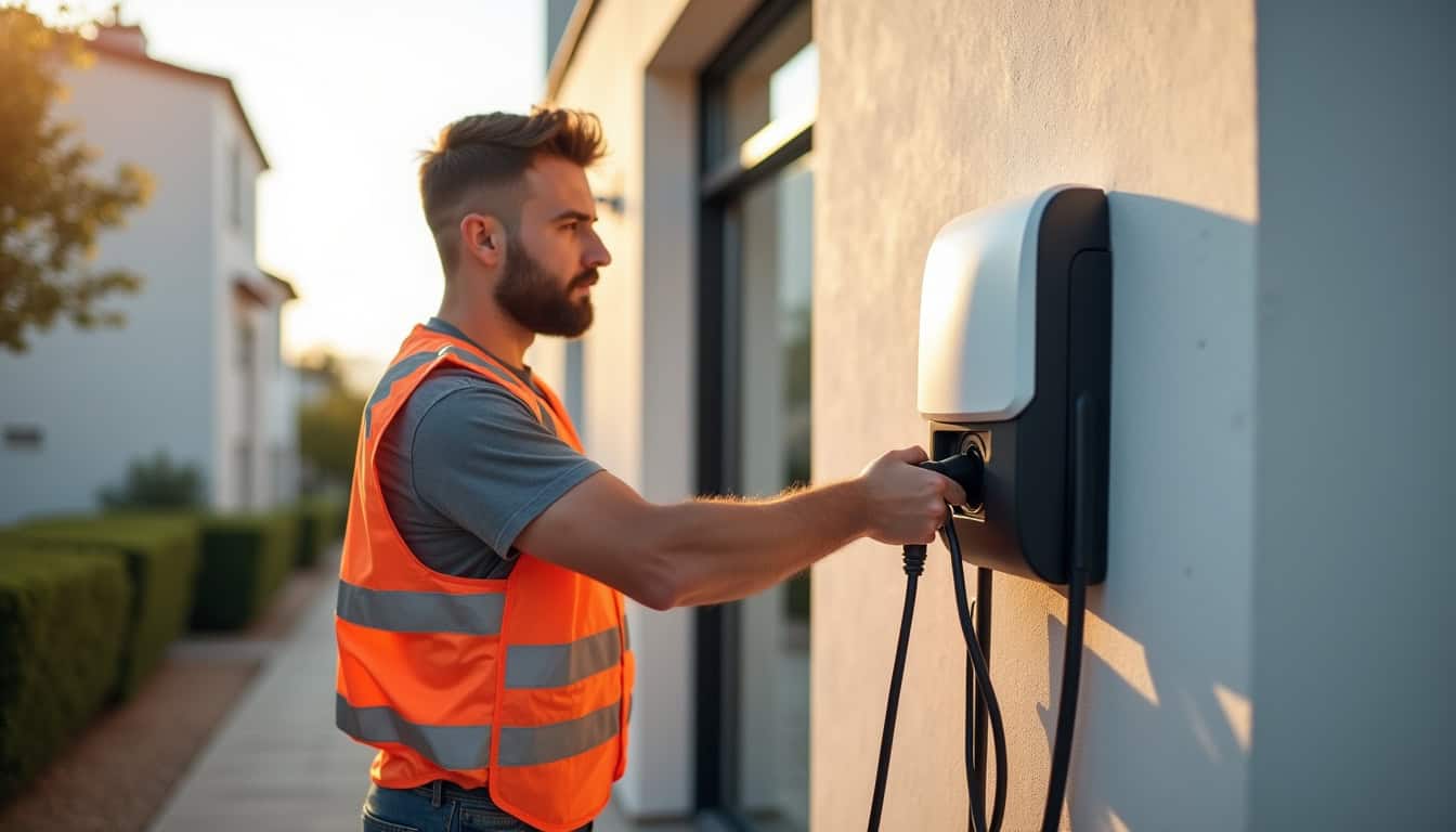 Installation d'une borne électrique murale par un technicien certifié IRVE dans une résidence à Balma