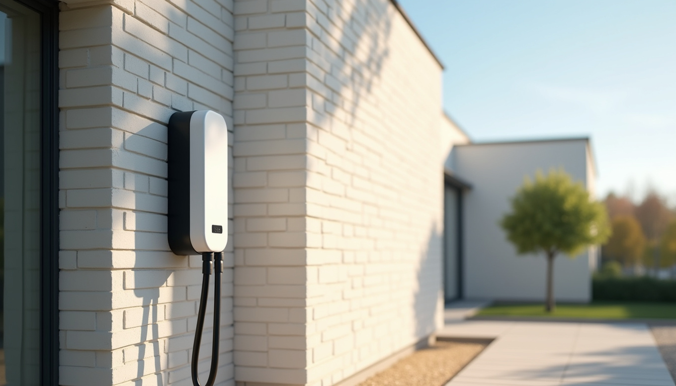 Installation d'une borne électrique murale sur un mur extérieur de maison à Corbeilles