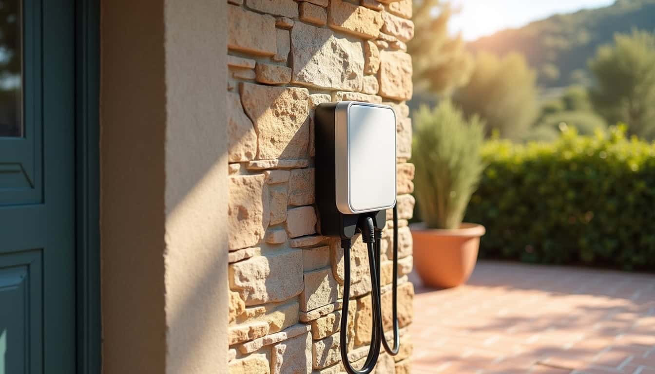 Installation d'une borne électrique murale sur un mur extérieur d'une maison à Bargemon