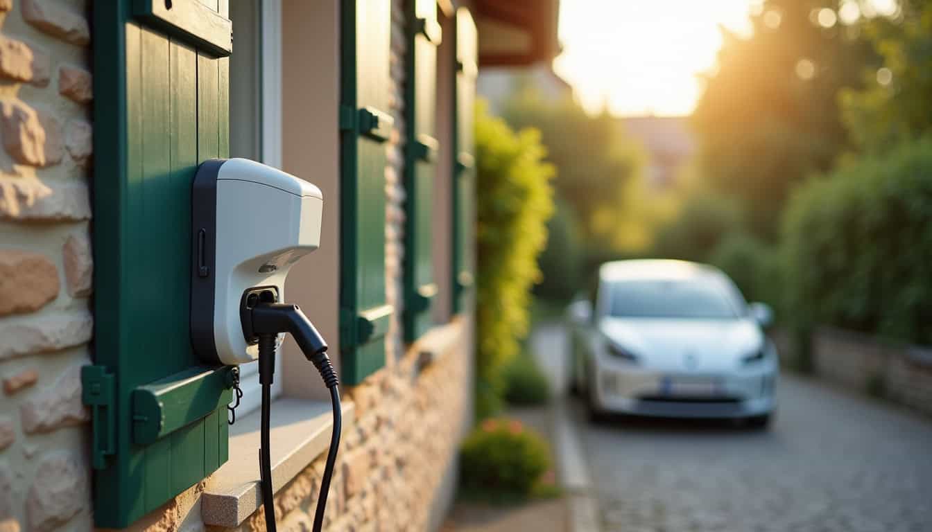 Installation d'une borne électrique murale sur un mur extérieur d'une maison à Saint-Gelais