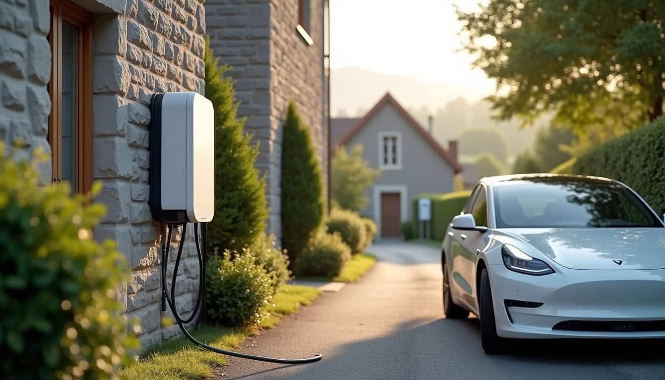 Installation d'une borne électrique pour voiture devant une maison à Treize-Vents
