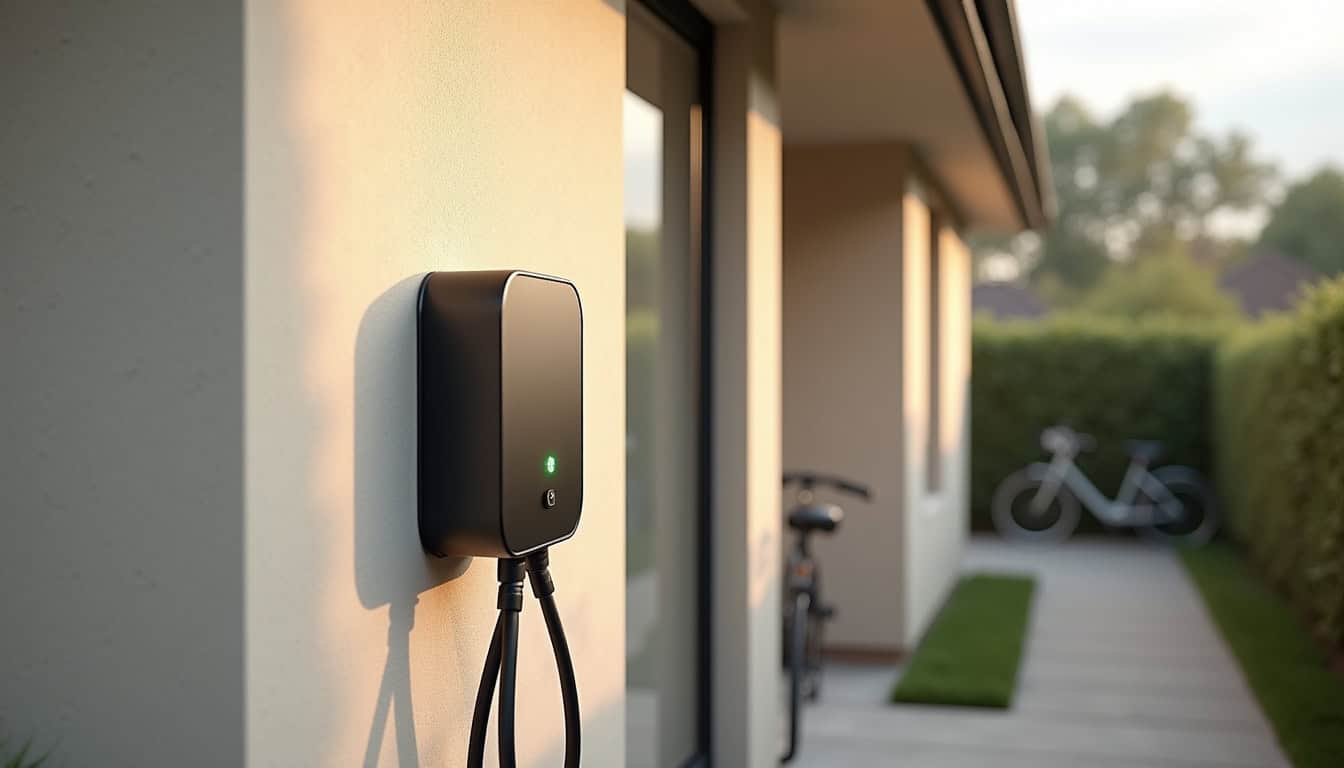 Installation d'une borne électrique sur la façade d'une maison individuelle à Juigné-sur-Sarthe