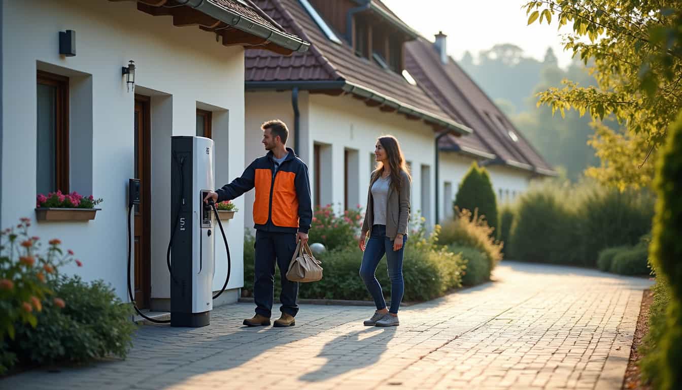 Installation d'une borne électrique sur une place de parking privée à Westhalten