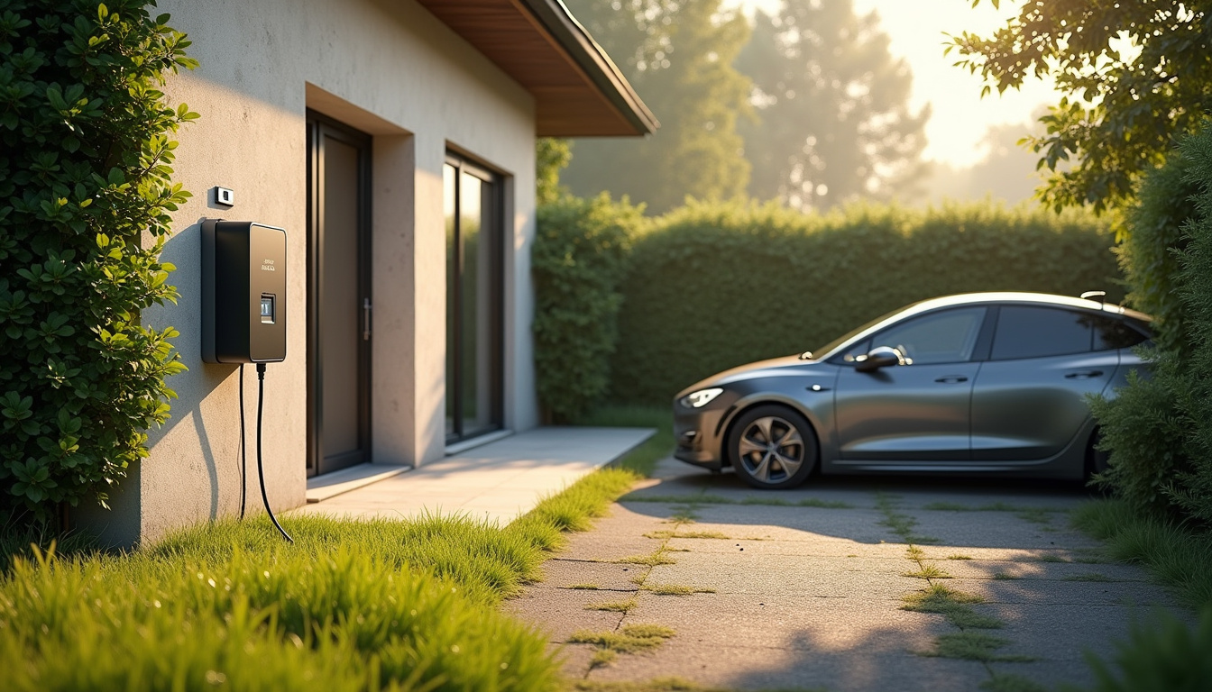Installation d'une borne électrique sur une place de stationnement privée près d'une maison à Épouville