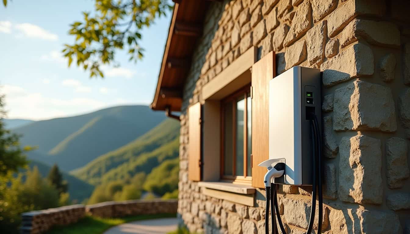 Installation d'une borne murale électrique sur un mur extérieur d'une maison à Saint-Martin-Vésubie