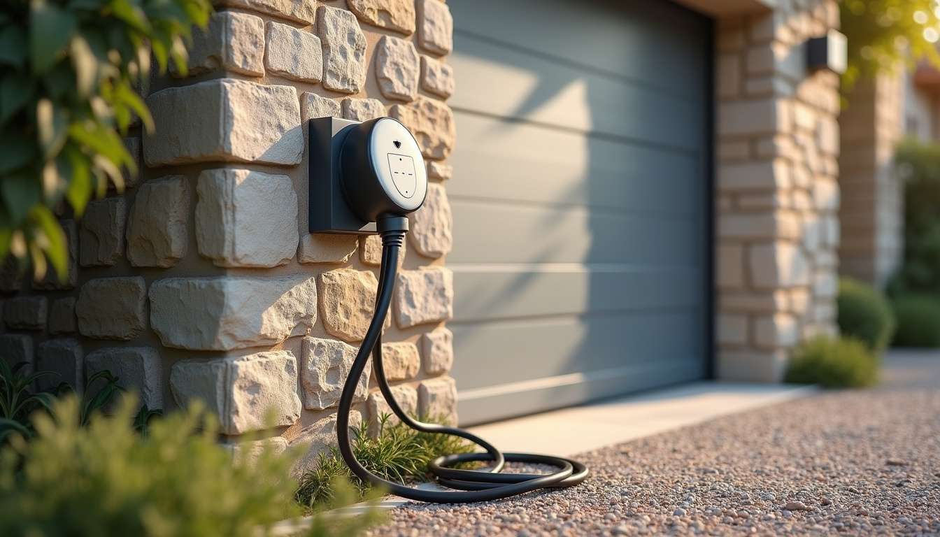 Installation d'une prise renforcée pour véhicule électrique à Monterblanc, en extérieur, près d'un garage