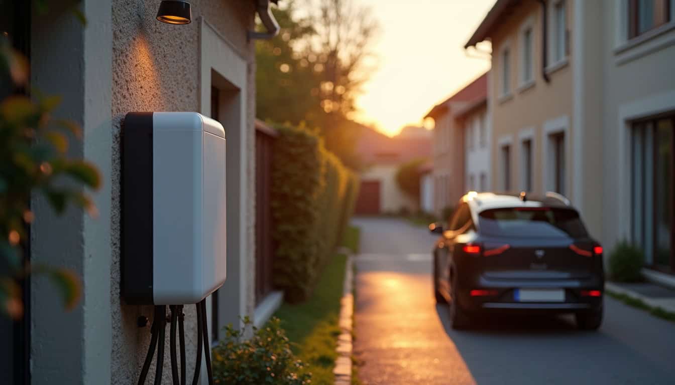 Installation d’une wallbox en extérieur à côté d’un véhicule électrique à Lorris