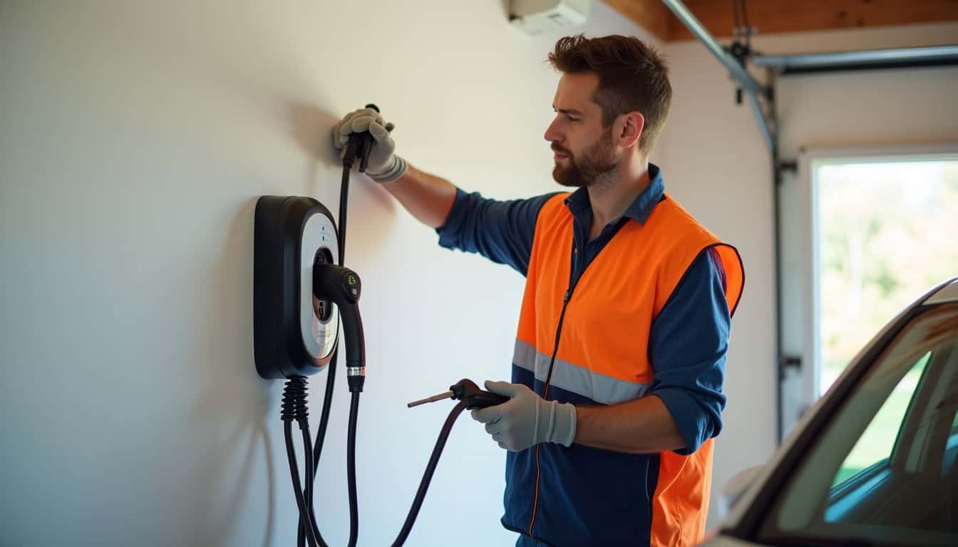 Installation technique d'une borne de recharge électrique par un professionnel IRVE