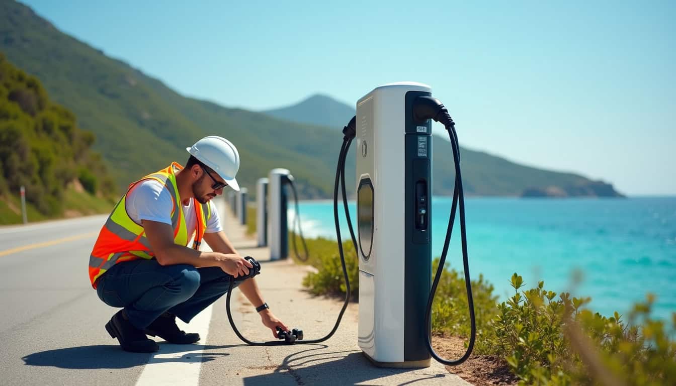 Intervention de maintenance sur une borne de recharge électrique à Bouillante