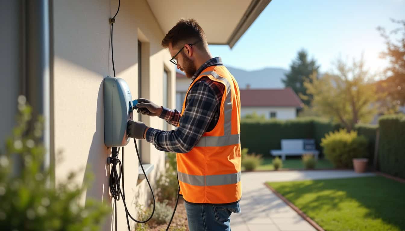 Intervention d'un électricien certifié IRVE lors de l'installation d'une borne de recharge à La Clayette