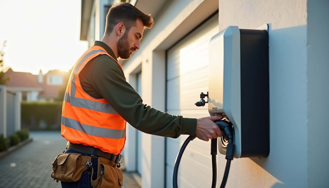 Intervention d’un électricien certifié IRVE lors de l’installation d’une borne de recharge à Méry-sur-Seine