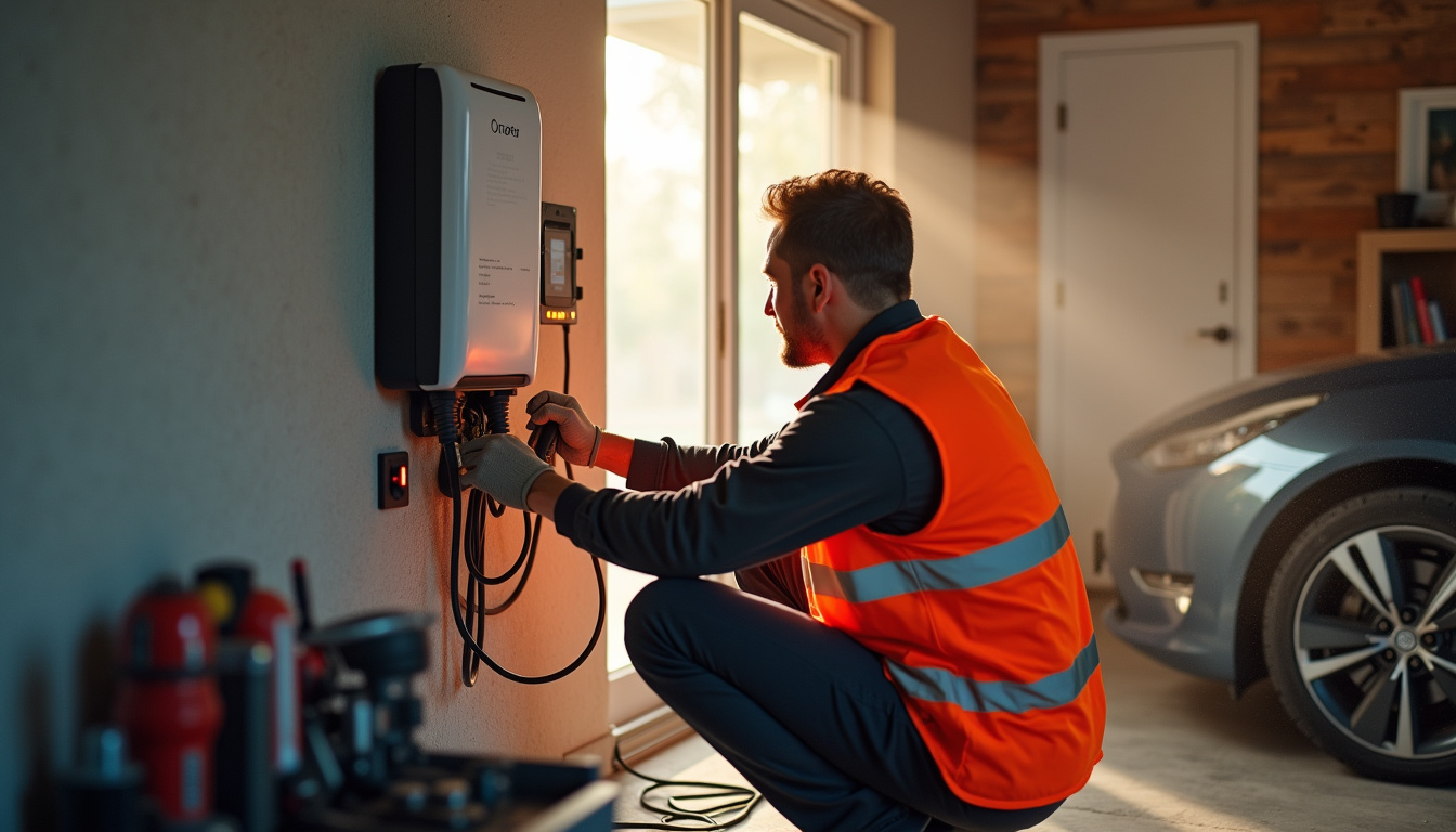 Intervention d'un électricien certifié IRVE lors de l'installation d'une borne de recharge électrique dans un garage à Itteville