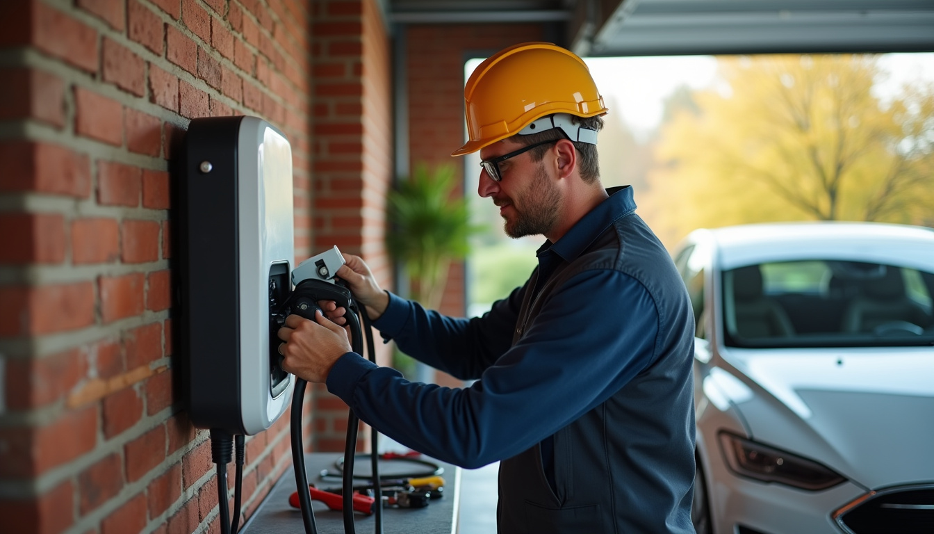 Intervention d'un électricien qualifié IRVE lors de l'installation d'une borne de recharge électrique à Chassors