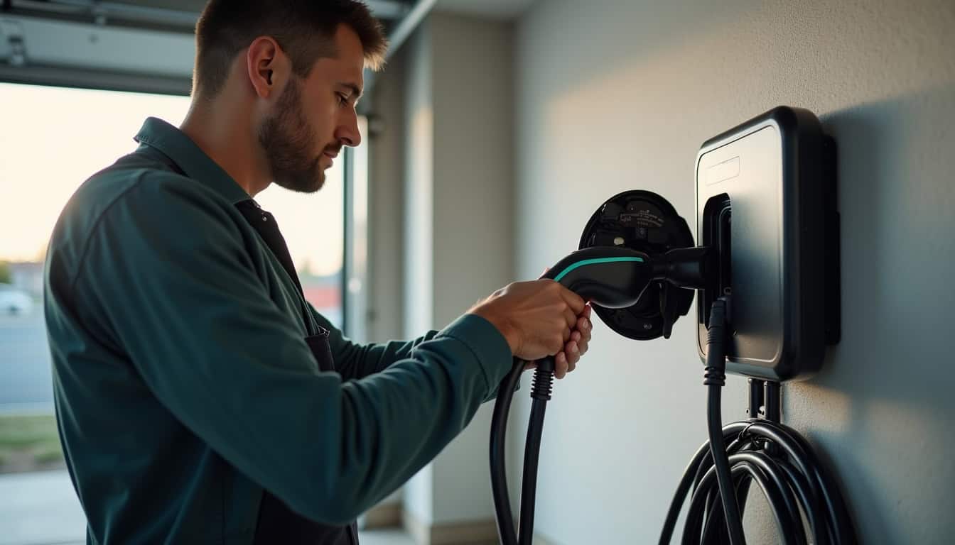 Intervention d’un installateur IRVE lors de la pose d’une borne électrique à Vauréal