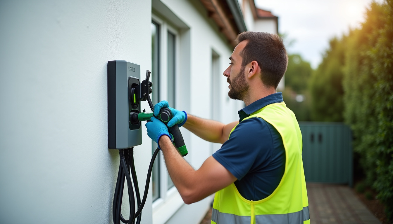 Intervention d’un technicien IRVE lors de l’installation d’une borne de recharge à Gouzeaucourt