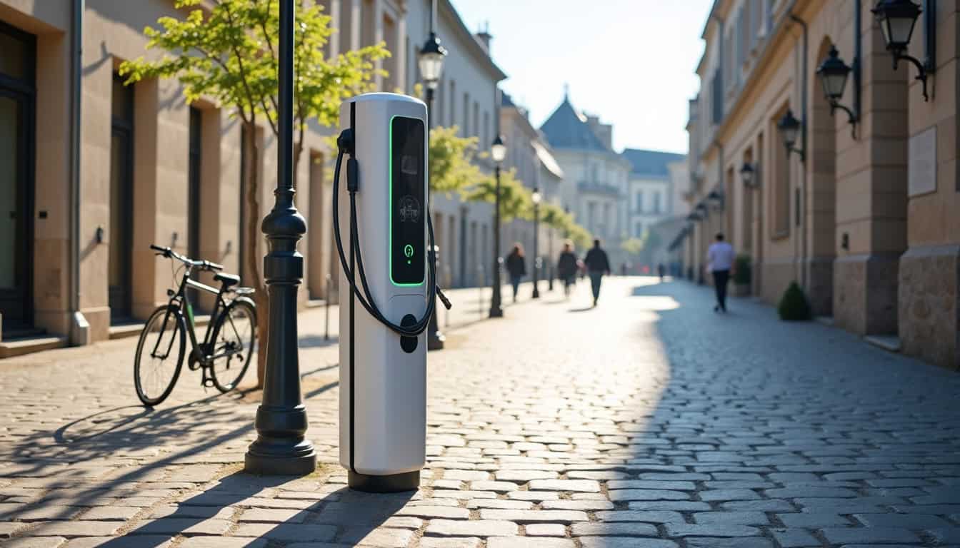 La borne de recharge publique AlterBase - Séolis située place Louis à Saint-Gelais