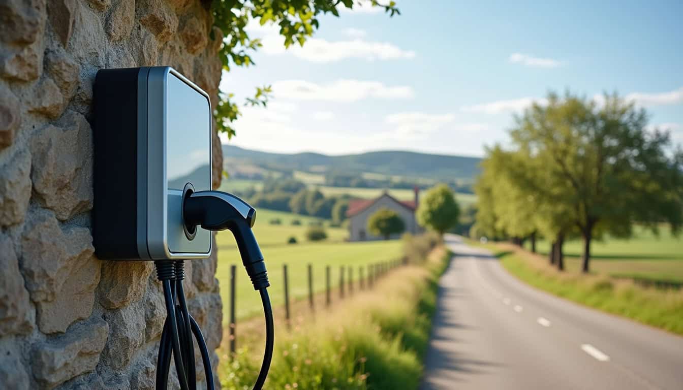 Localisation d'une borne de recharge publique à Chalabre sur fond de paysage rural