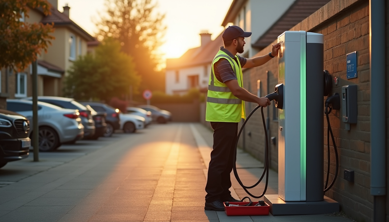 Maintenance d'une borne de recharge électrique par un technicien
