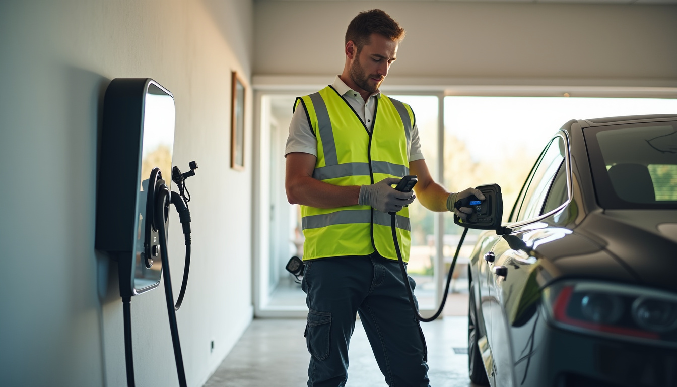 Mise en service d'une borne de recharge électrique par un technicien à Morgny-la-Pommeraye
