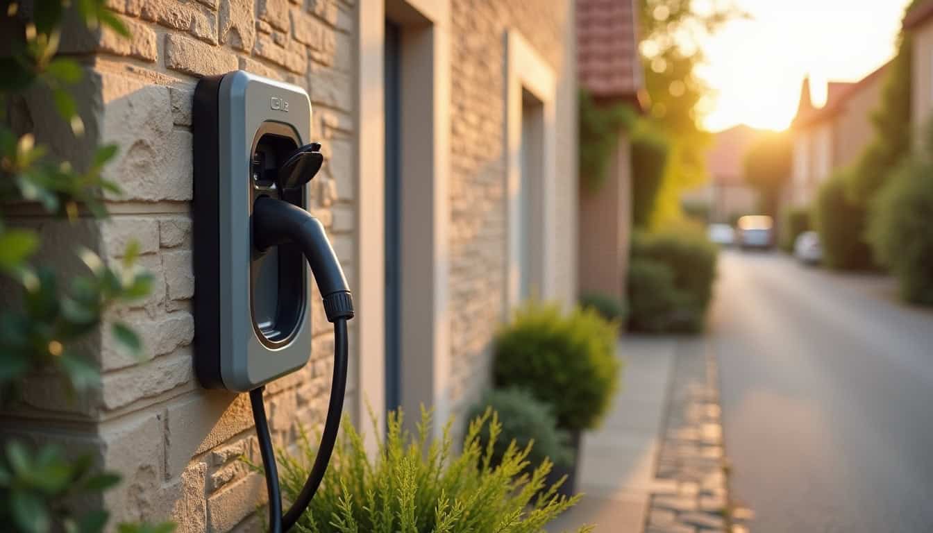 Montage d'une borne de recharge électrique fixée au mur extérieur d'une maison à Luzillat