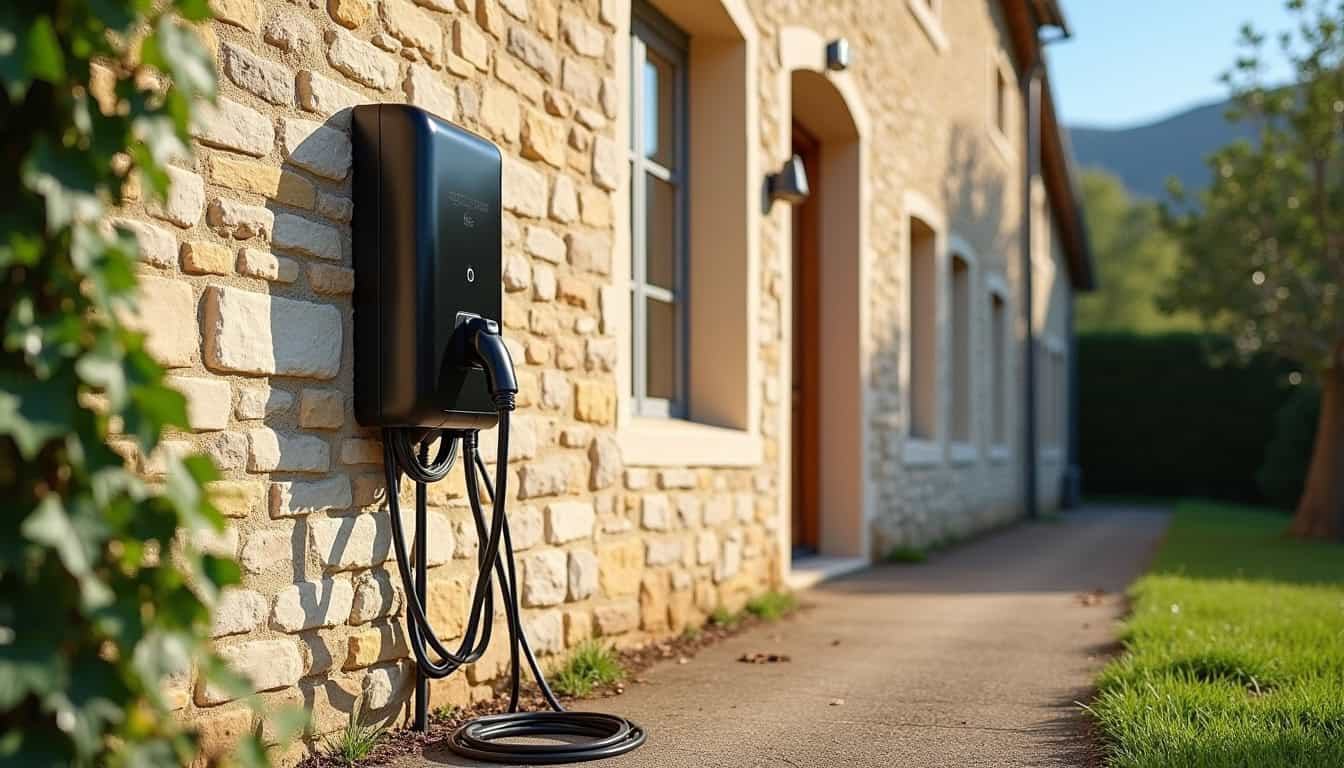 Montage d'une borne de recharge électrique sur un mur extérieur à Espéraza