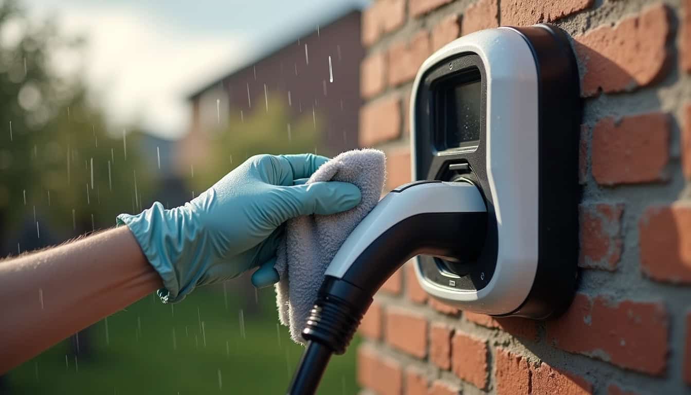 Nettoyage et entretien d'une borne de recharge électrique en extérieur