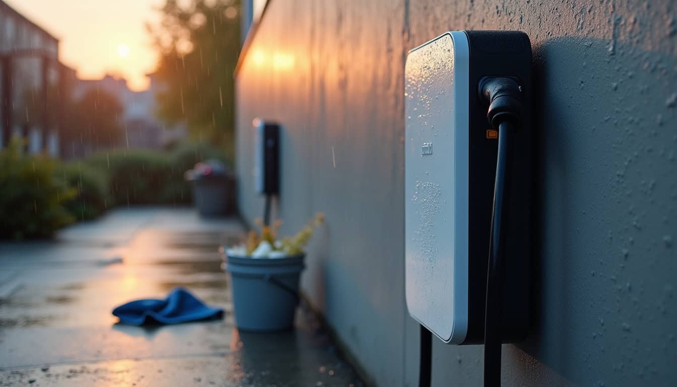 Nettoyage régulier d'une borne de recharge électrique en extérieur