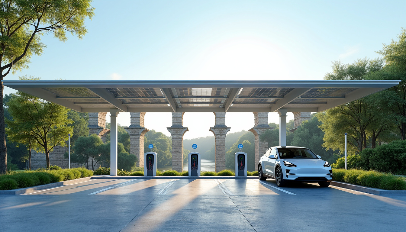 Parking du Pont du Gard avec plusieurs bornes de recharge électriques visibles