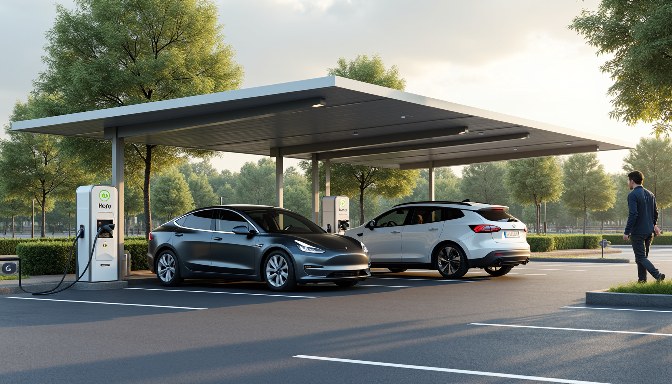 Parking du Super U à Eaunes avec bornes de recharge Powerdot en fonctionnement