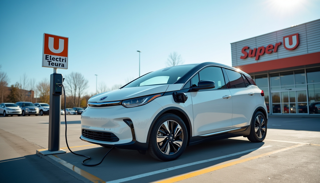 Parking du Super U de Trois-Bassins avec emplacements dédiés aux véhicules électriques