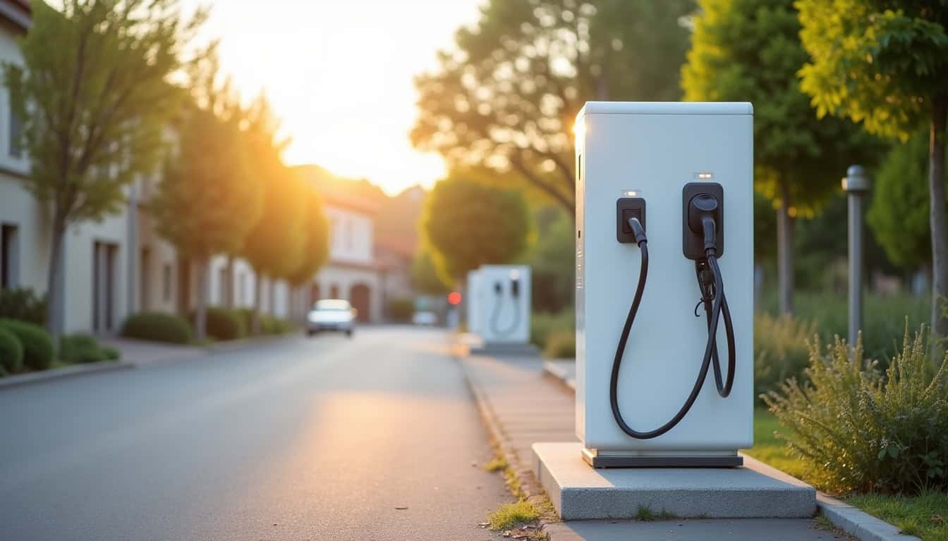 Photo de la borne de recharge électrique située avenue Raymond Sommer à Cadours
