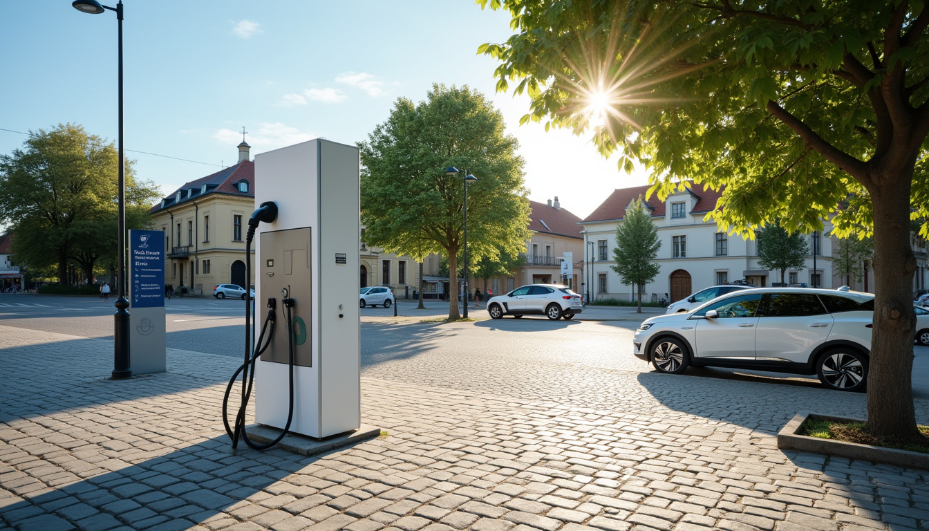 Photo de la borne de recharge publique située place de la Mairie à Étival-lès-le-Mans