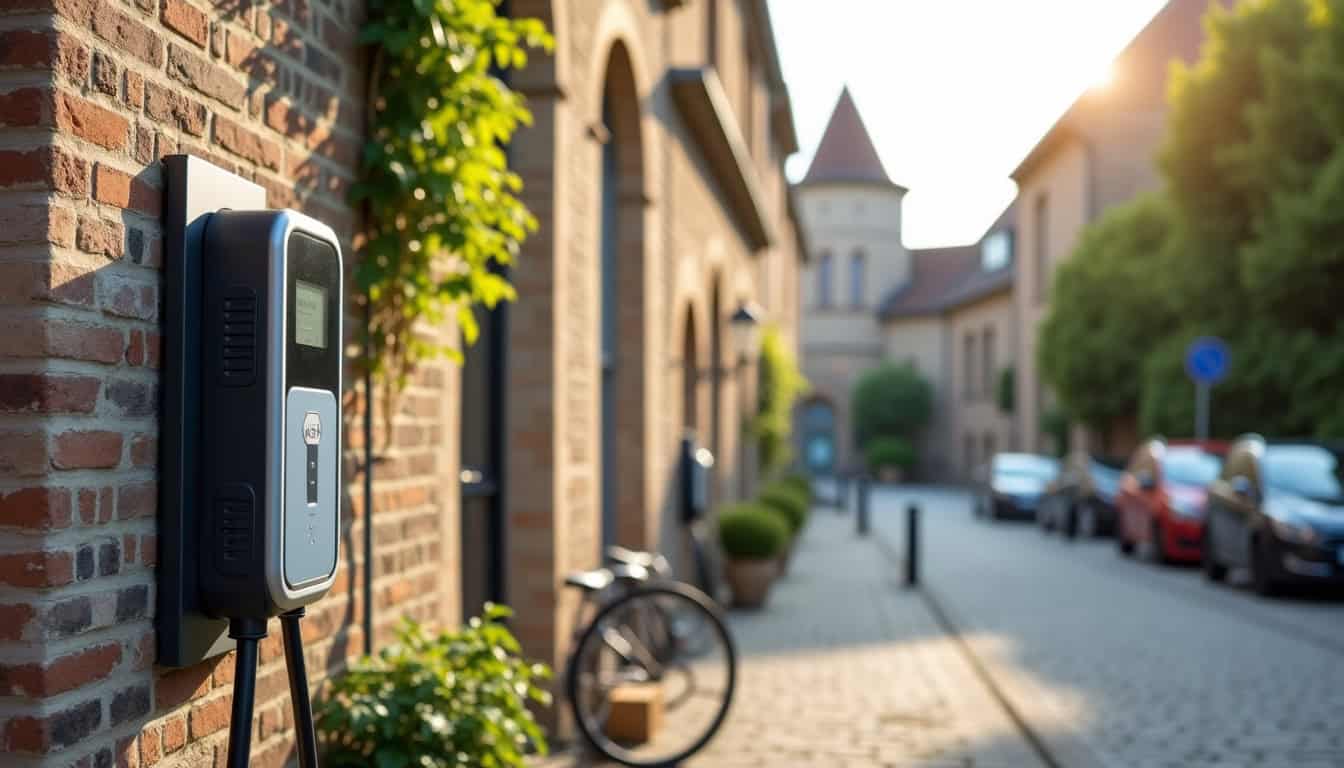 Photo de la borne de recharge publique située Place de l’Église à Cocumont