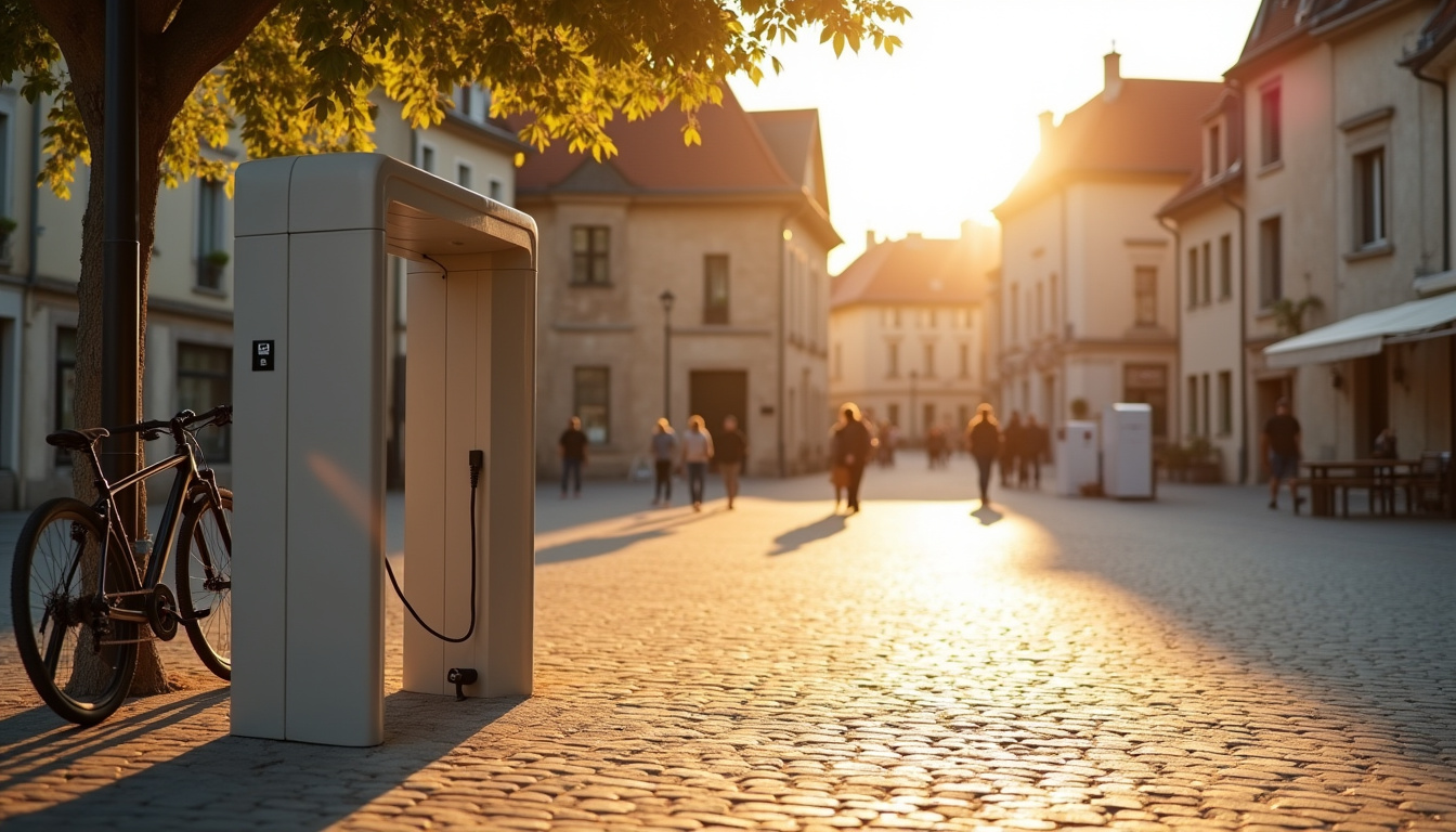 Photo d'une borne de recharge publique située sur la place Charles de Gaulle à Hôpital-Camfrout