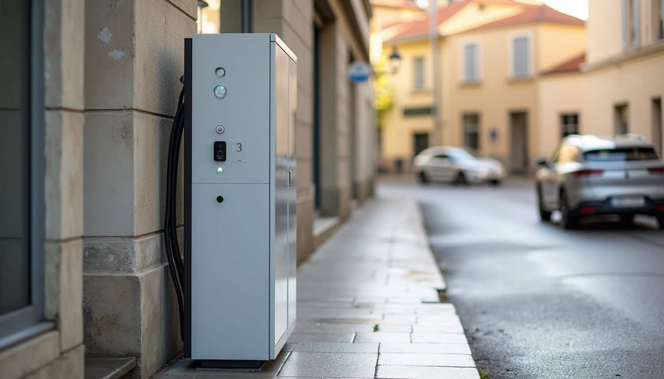 Photographie d'une borne de recharge publique R3 installée à Givors, rue de la Paix