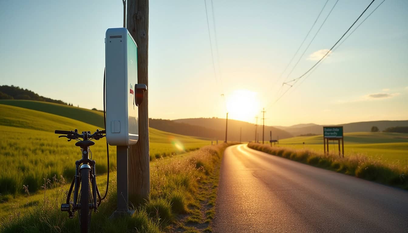 Point de charge public pour véhicule électrique dans une commune rurale