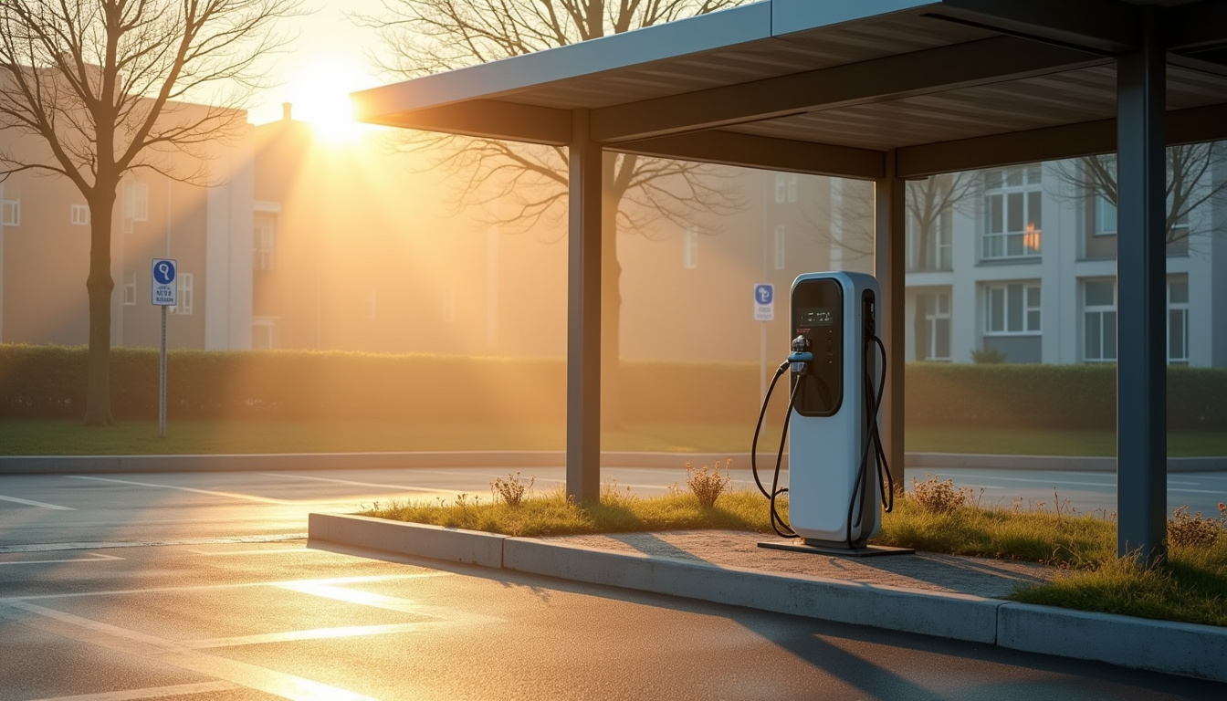 Point de recharge électrique public sur le parking de la rue de La Gare à Saint-Cyr-en-Val