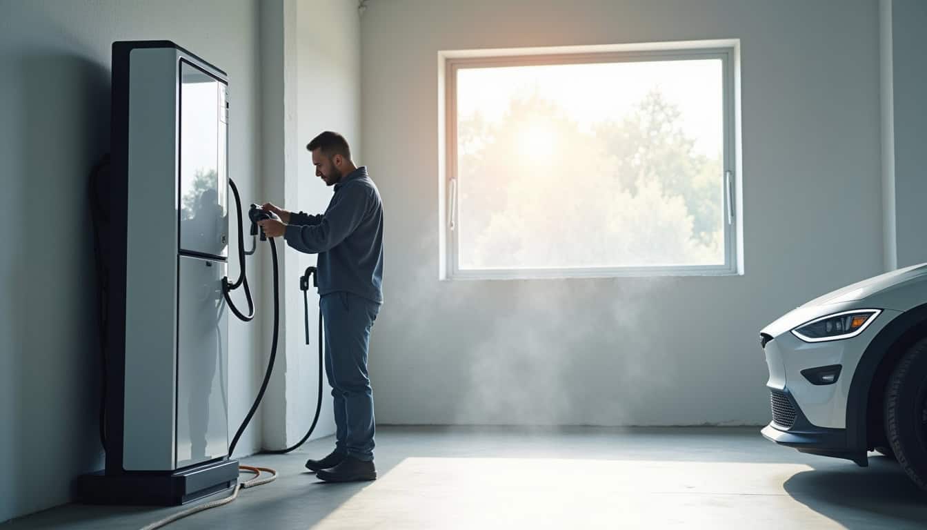 Pose d'une borne de recharge électrique dans un garage à Belberaud