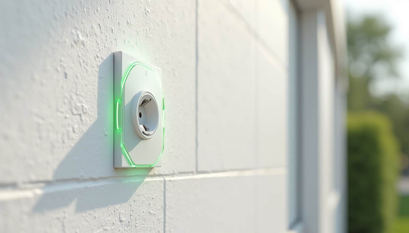 Prise renforcée Green'Up installée sur un mur extérieur