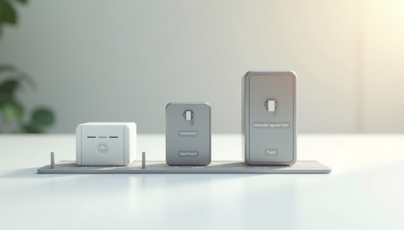 Schéma comparatif des différents types de bornes de recharge électrique: domestique, semi-rapide, rapide