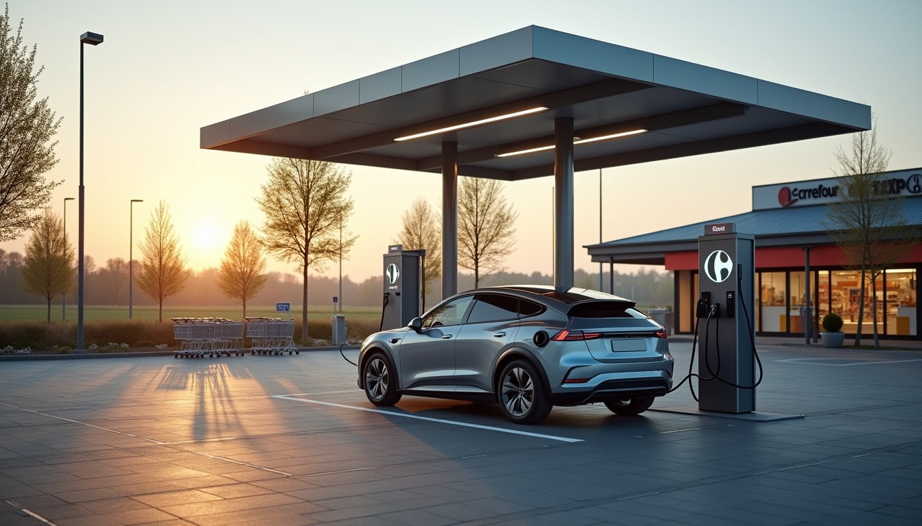 Station de recharge électrique au Carrefour Market de La Monnerie-le-Montel