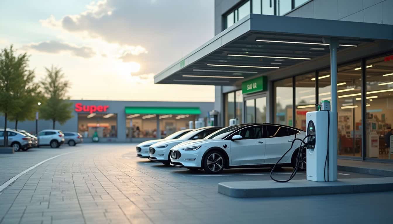 Station de recharge électrique devant le Super U de Belberaud