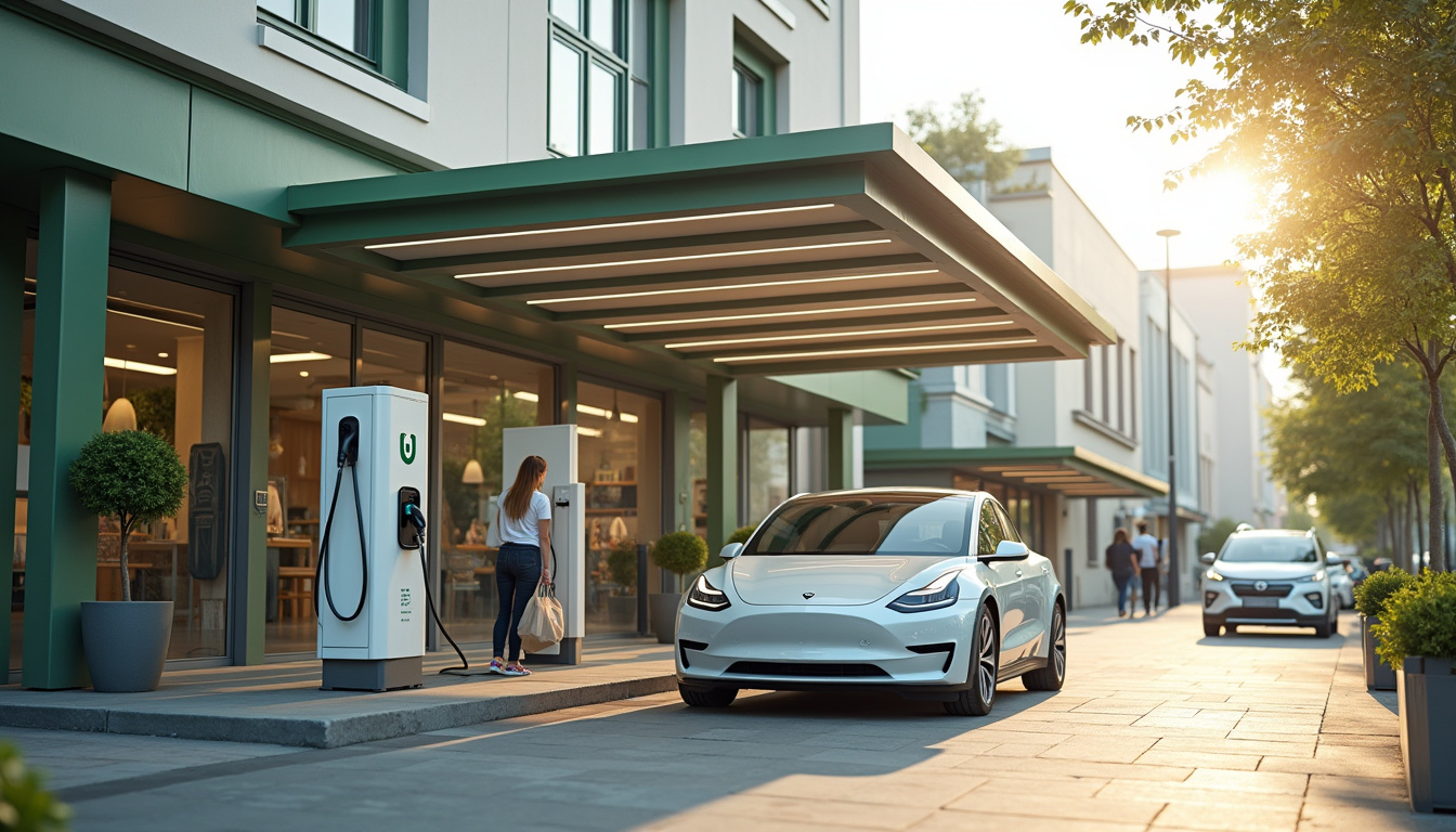 Station de recharge électrique devant un supermarché Super U à Bellevigny