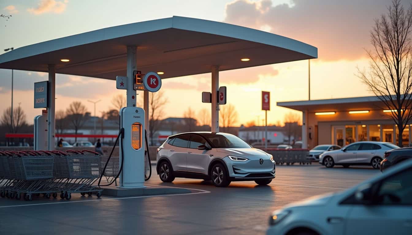 Station de recharge électrique en libre-service à Apprieu près d'un supermarché