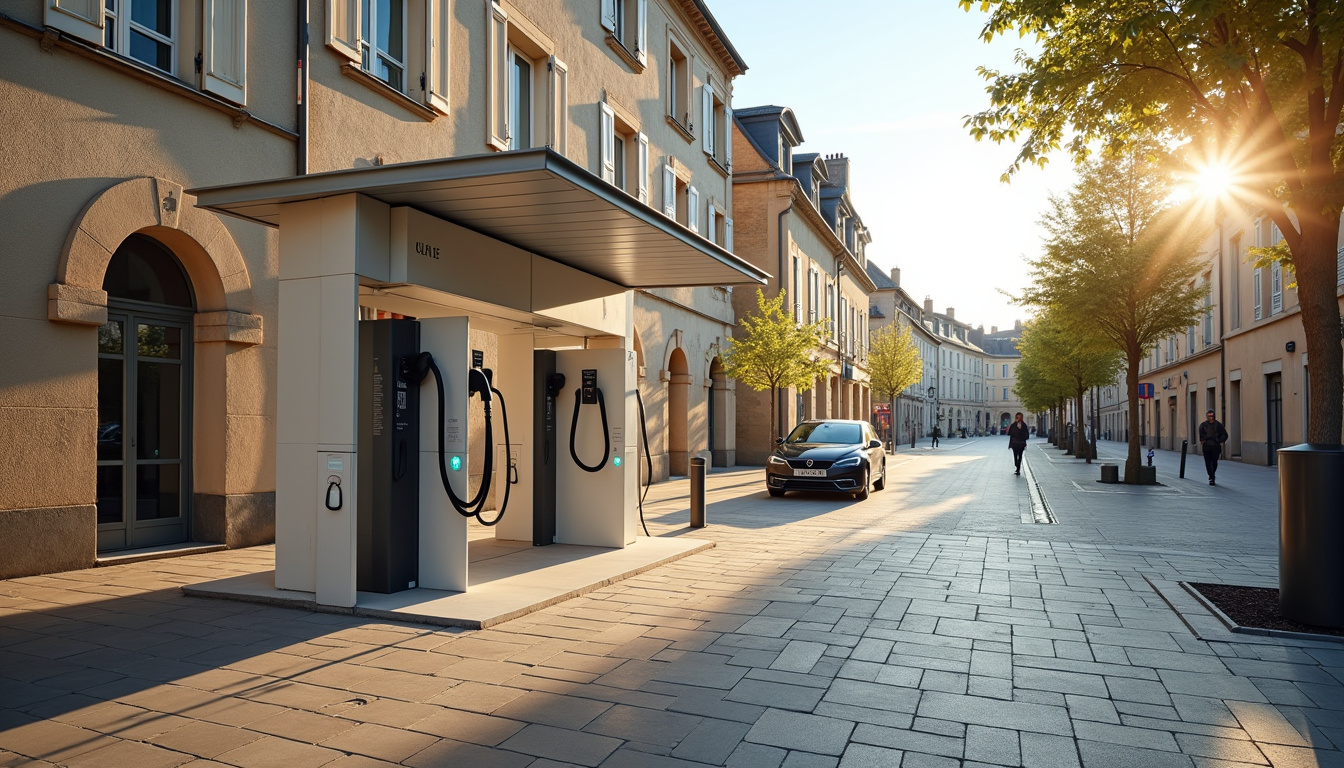 Station de recharge électrique en milieu urbain sur la place Gambetta à Vic-en-Bigorre