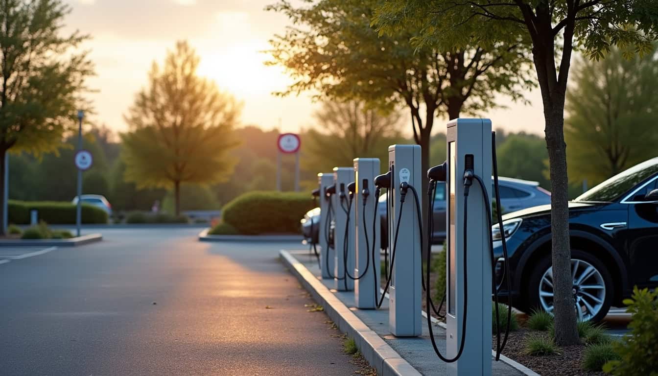 Station de recharge électrique publique à Saint-Germain-Lembron, équipée de plusieurs connecteurs