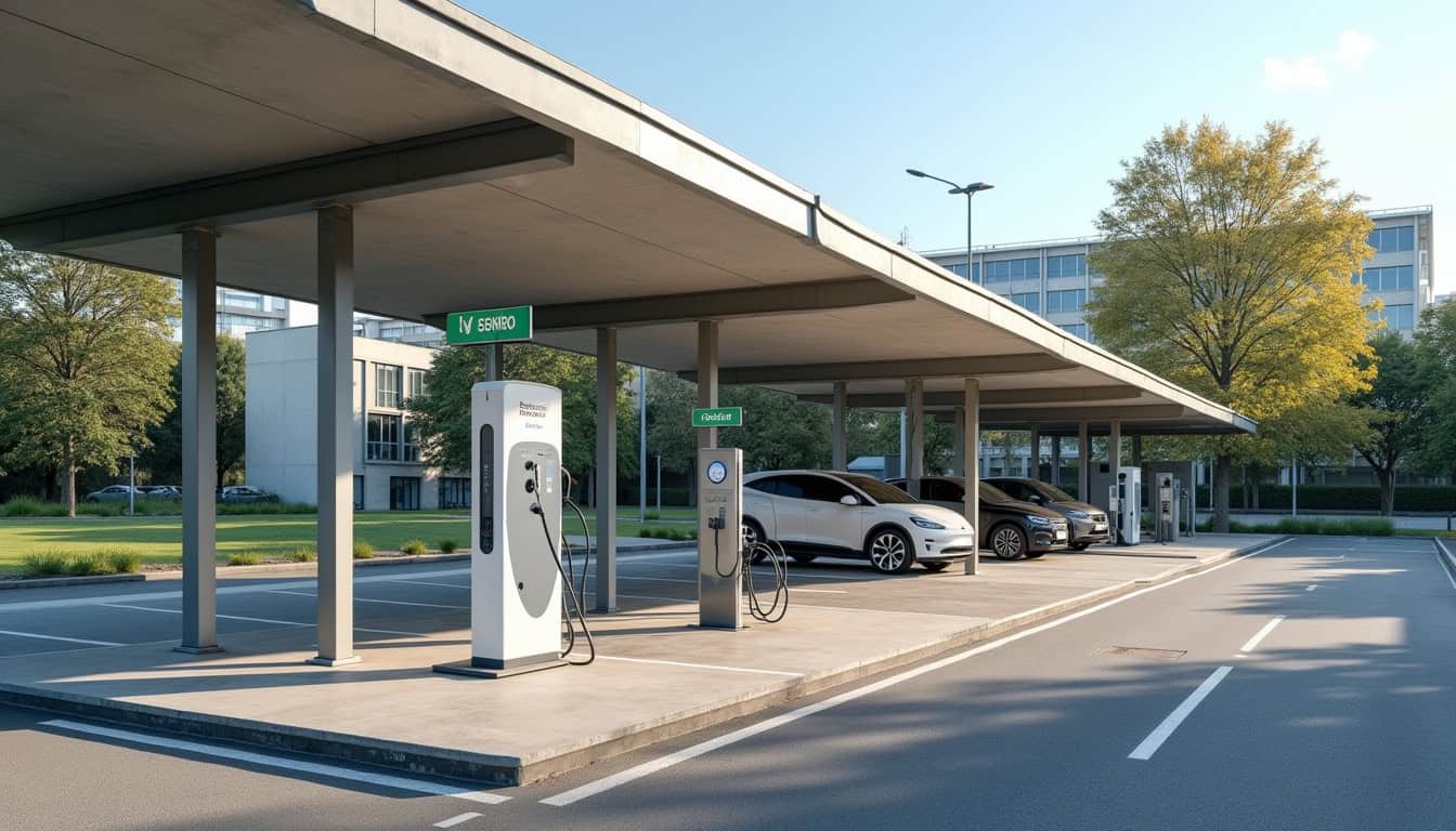 Station de recharge électrique publique située à Langeais, près du cinéma