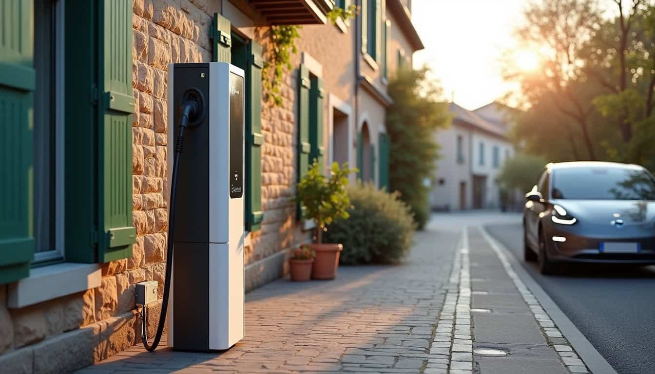 Station de recharge électrique publique située rue de la Fonderie à Douvaine